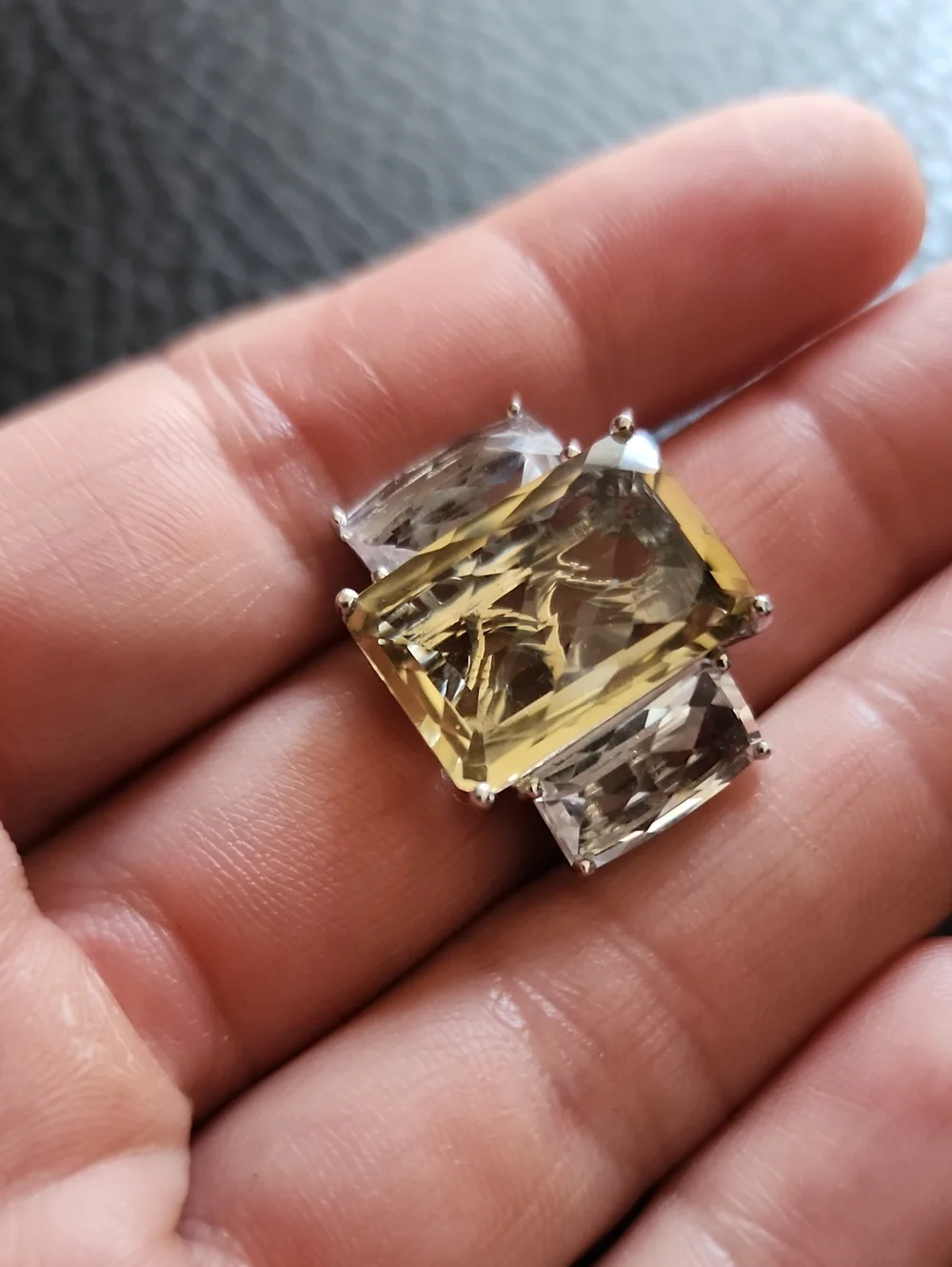 Carol Brodie Sterling Silver Canary Yellow & Clear Quartz Ring - Size 7
